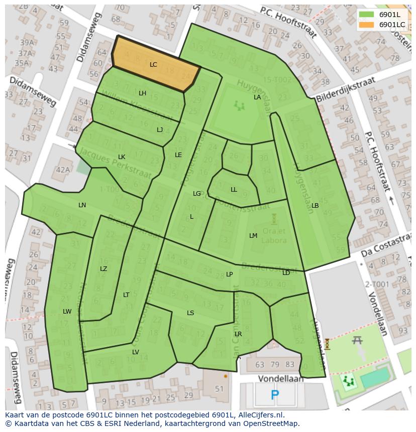 Afbeelding van het postcodegebied 6901 LC op de kaart.