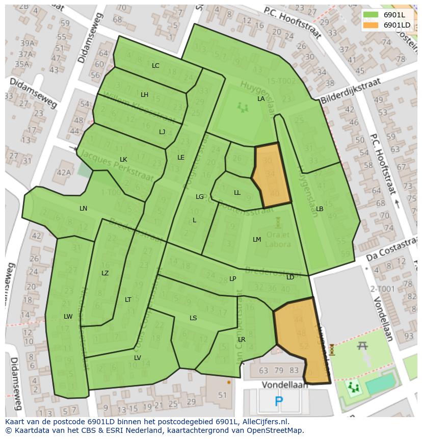 Afbeelding van het postcodegebied 6901 LD op de kaart.