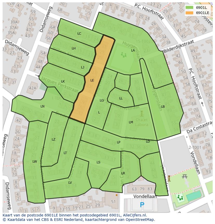 Afbeelding van het postcodegebied 6901 LE op de kaart.