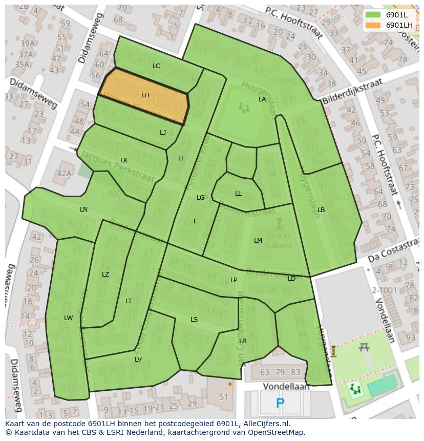 Afbeelding van het postcodegebied 6901 LH op de kaart.