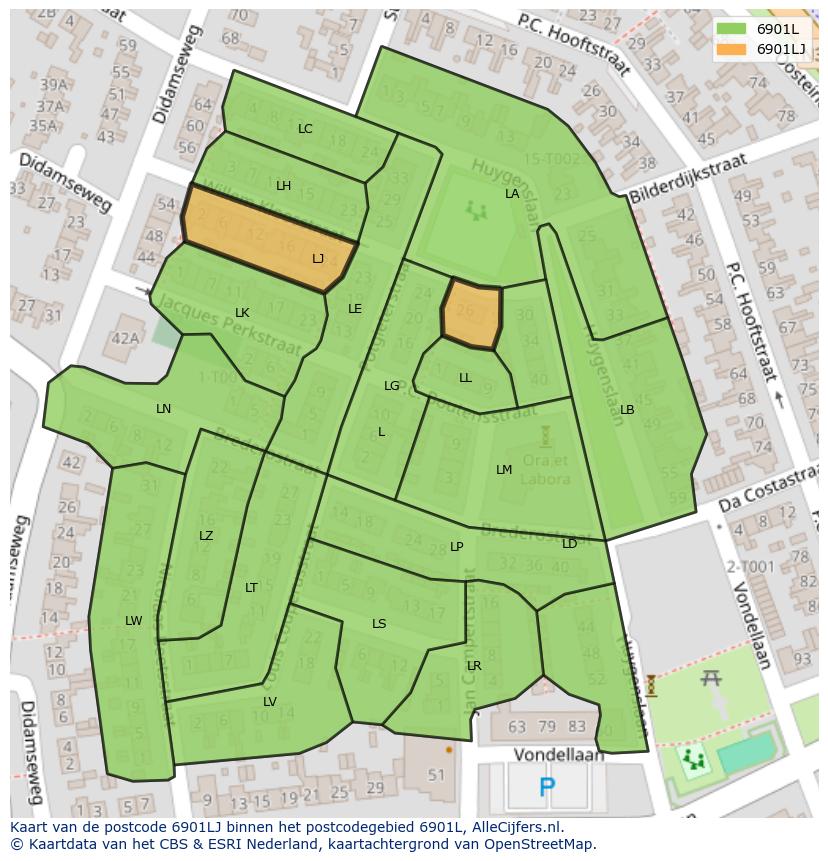 Afbeelding van het postcodegebied 6901 LJ op de kaart.