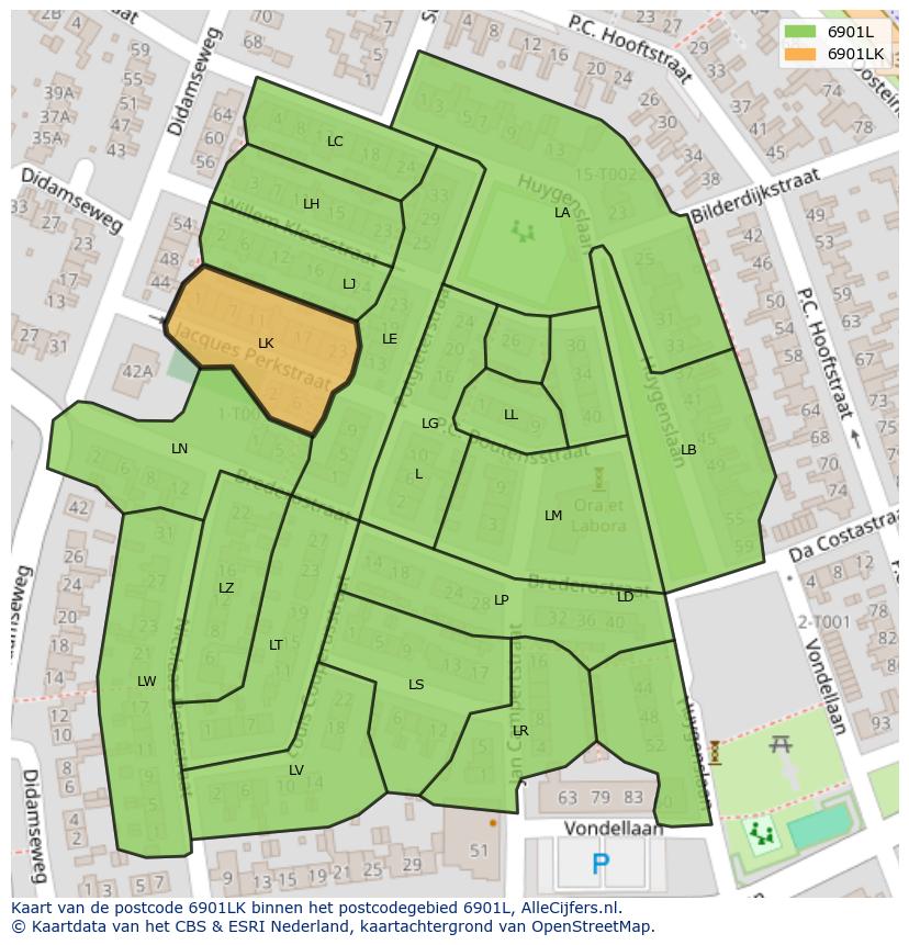 Afbeelding van het postcodegebied 6901 LK op de kaart.