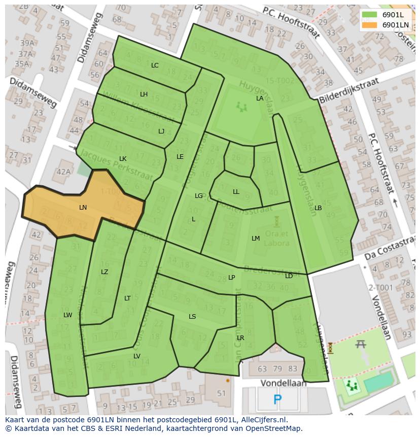Afbeelding van het postcodegebied 6901 LN op de kaart.