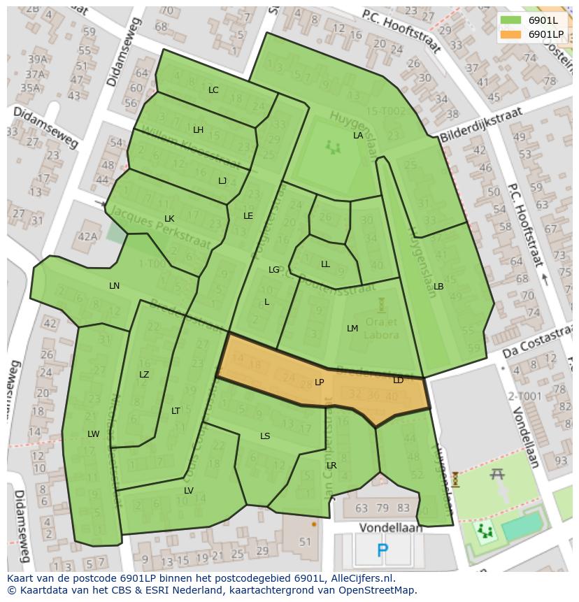 Afbeelding van het postcodegebied 6901 LP op de kaart.