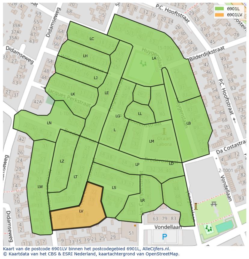 Afbeelding van het postcodegebied 6901 LV op de kaart.