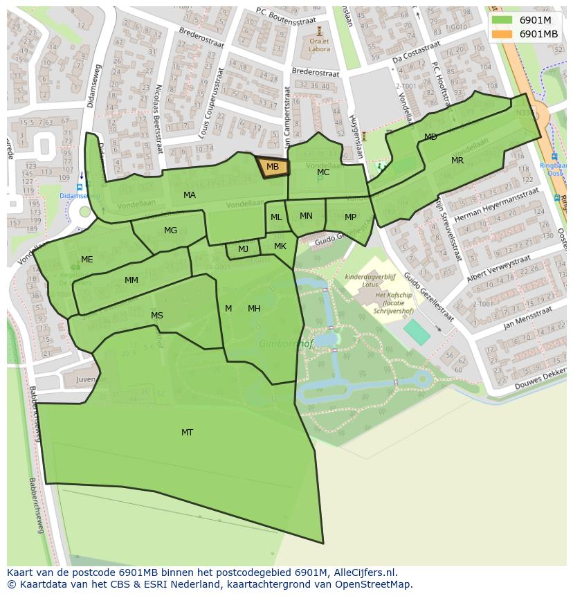 Afbeelding van het postcodegebied 6901 MB op de kaart.