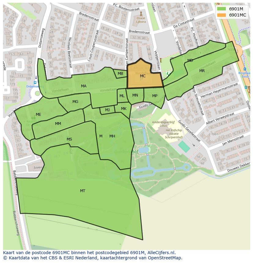 Afbeelding van het postcodegebied 6901 MC op de kaart.