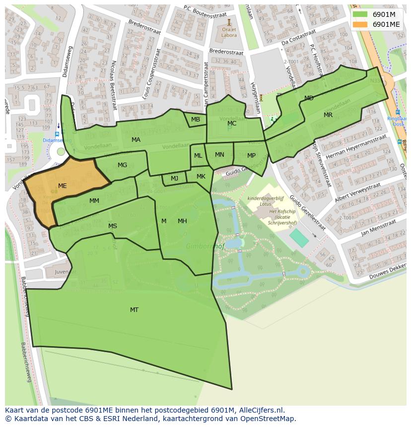 Afbeelding van het postcodegebied 6901 ME op de kaart.