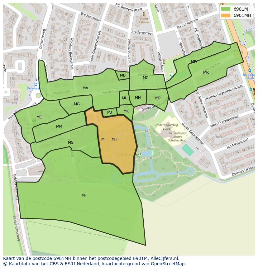 Afbeelding van het postcodegebied 6901 MH op de kaart.