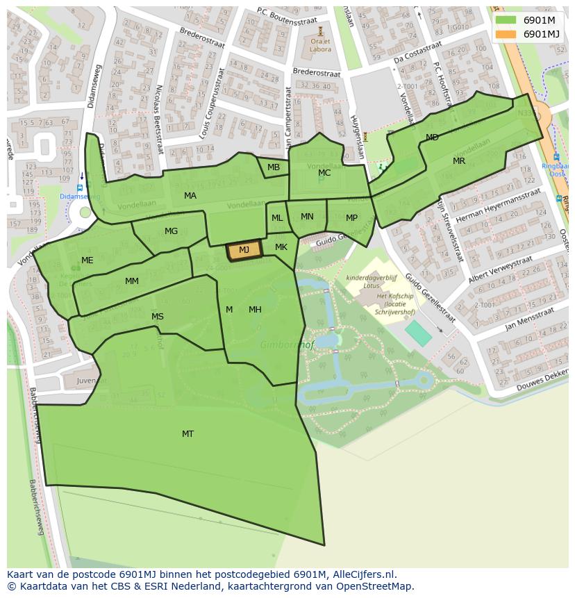 Afbeelding van het postcodegebied 6901 MJ op de kaart.