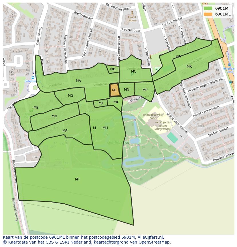 Afbeelding van het postcodegebied 6901 ML op de kaart.