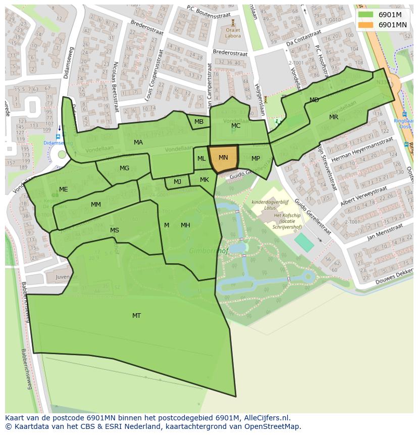 Afbeelding van het postcodegebied 6901 MN op de kaart.