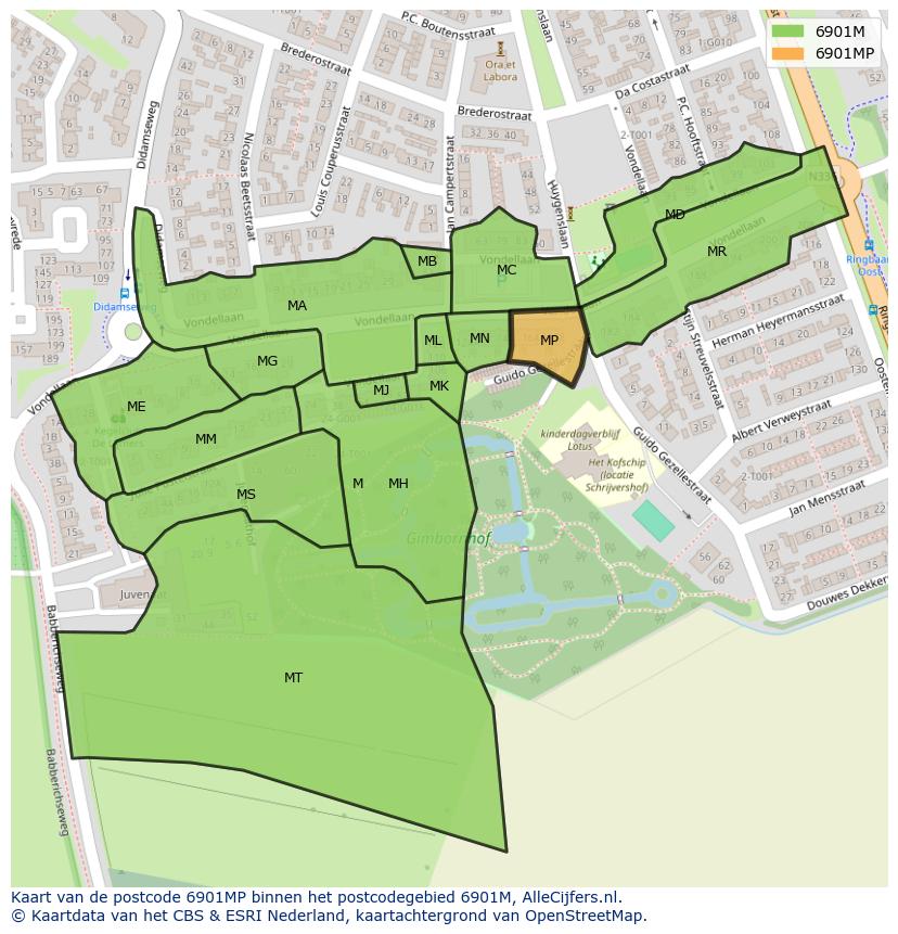 Afbeelding van het postcodegebied 6901 MP op de kaart.
