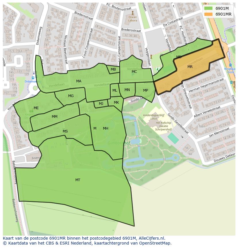 Afbeelding van het postcodegebied 6901 MR op de kaart.