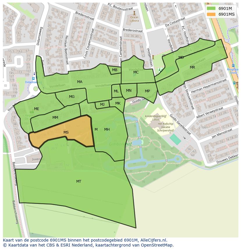 Afbeelding van het postcodegebied 6901 MS op de kaart.