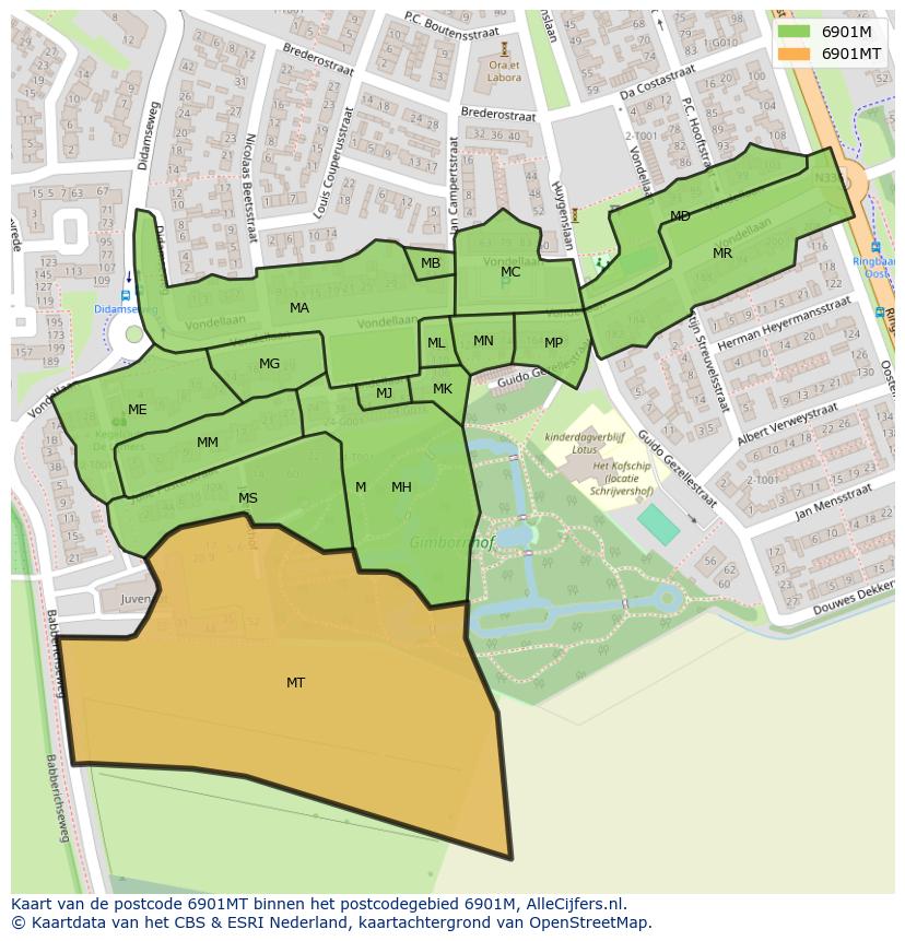 Afbeelding van het postcodegebied 6901 MT op de kaart.