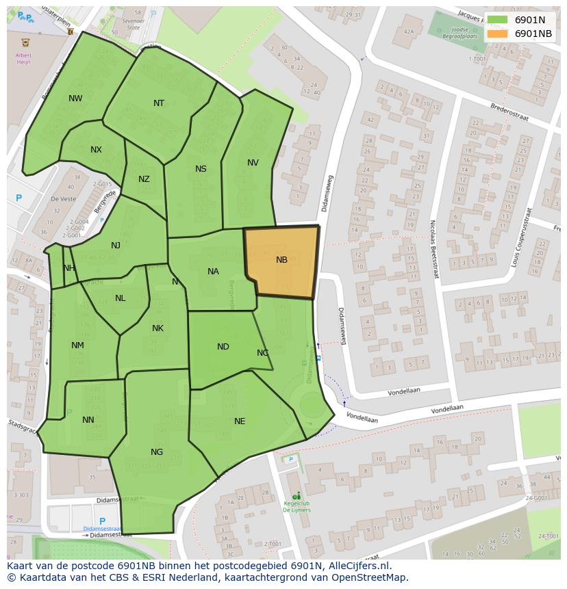 Afbeelding van het postcodegebied 6901 NB op de kaart.