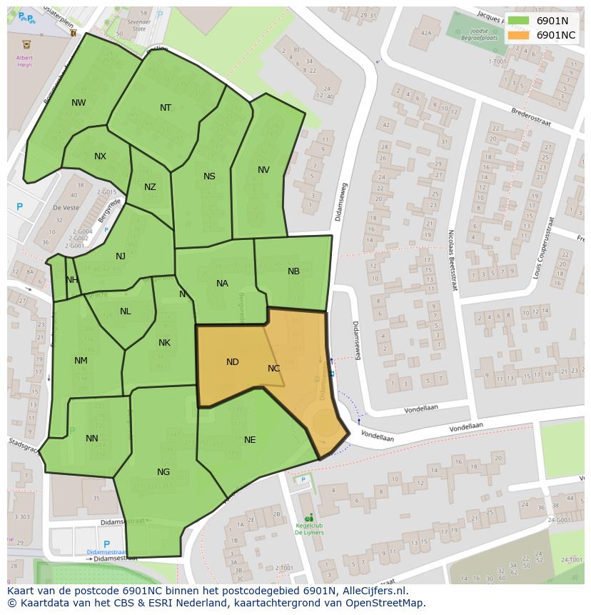 Afbeelding van het postcodegebied 6901 NC op de kaart.
