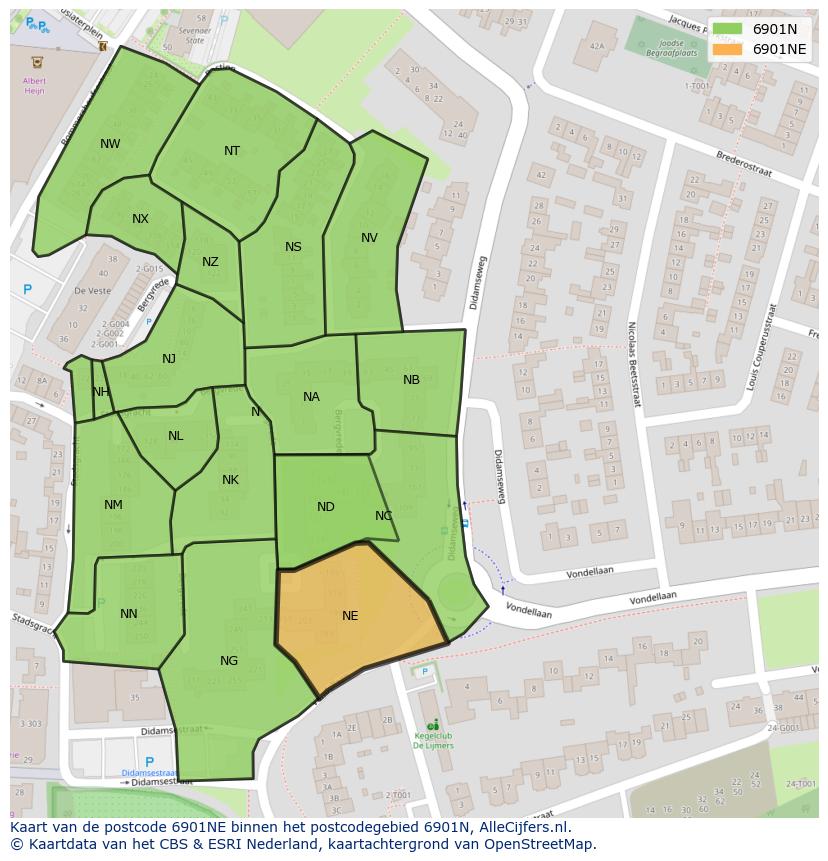 Afbeelding van het postcodegebied 6901 NE op de kaart.