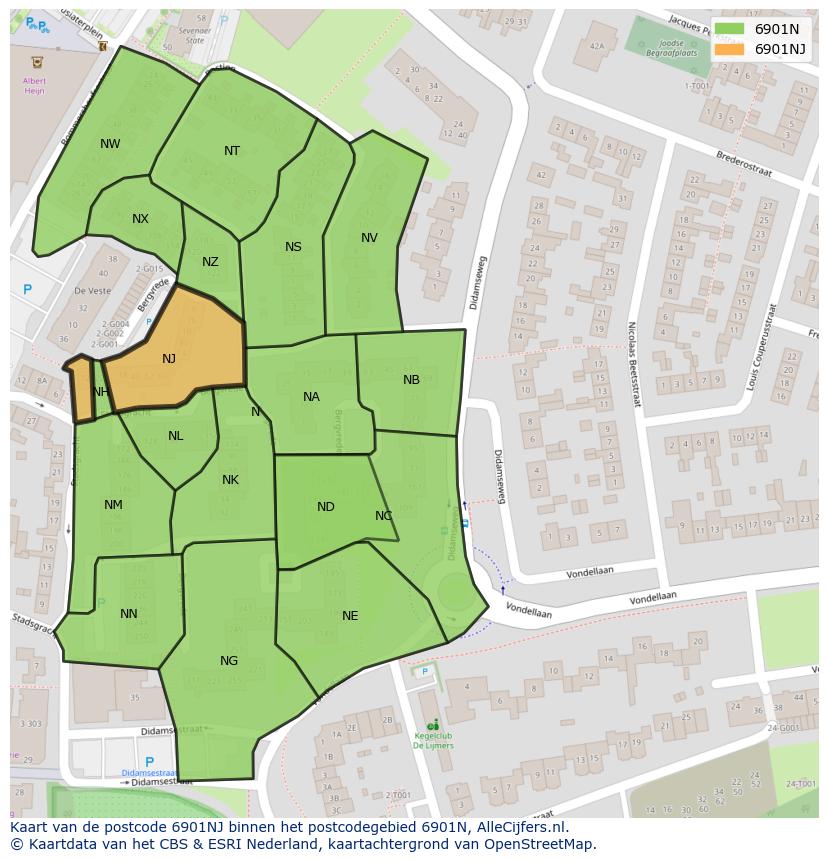 Afbeelding van het postcodegebied 6901 NJ op de kaart.