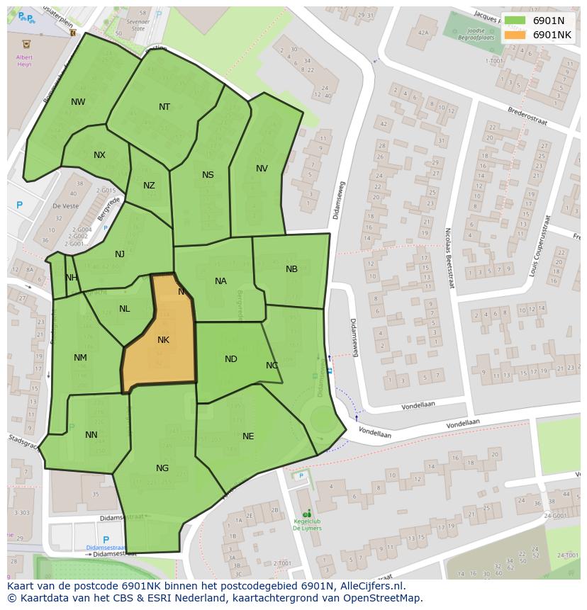Afbeelding van het postcodegebied 6901 NK op de kaart.