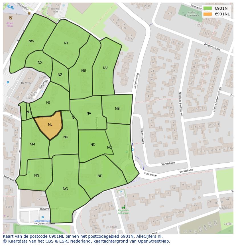 Afbeelding van het postcodegebied 6901 NL op de kaart.