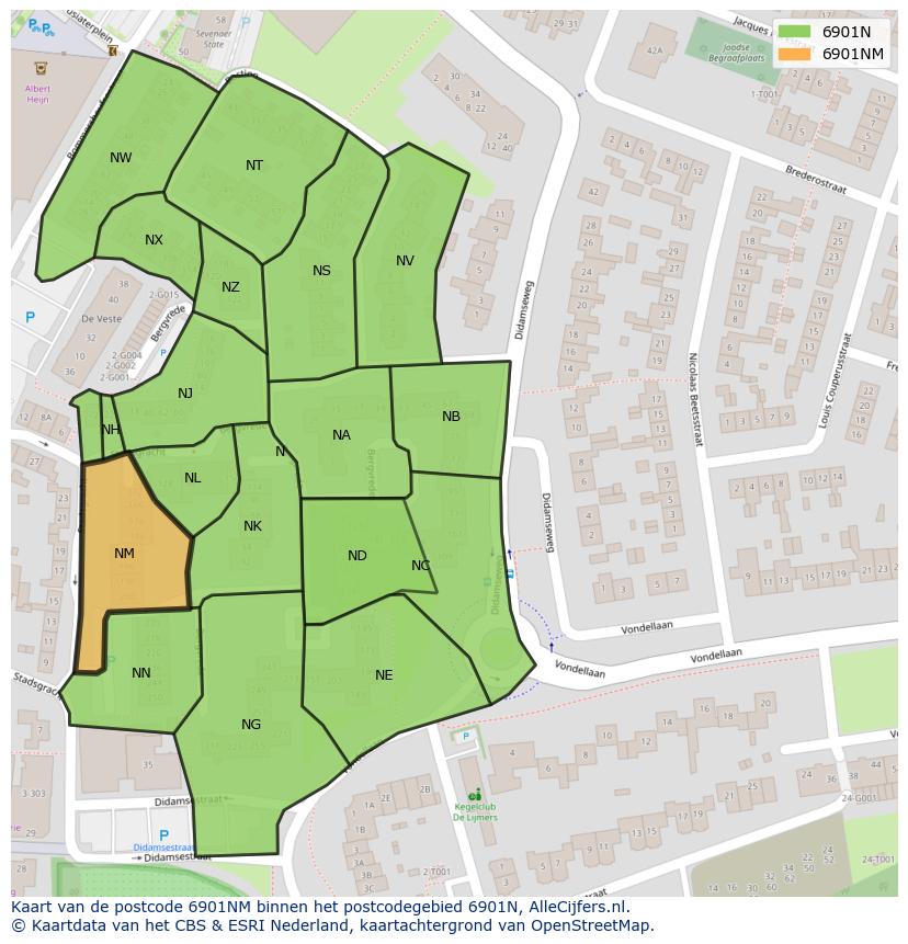 Afbeelding van het postcodegebied 6901 NM op de kaart.