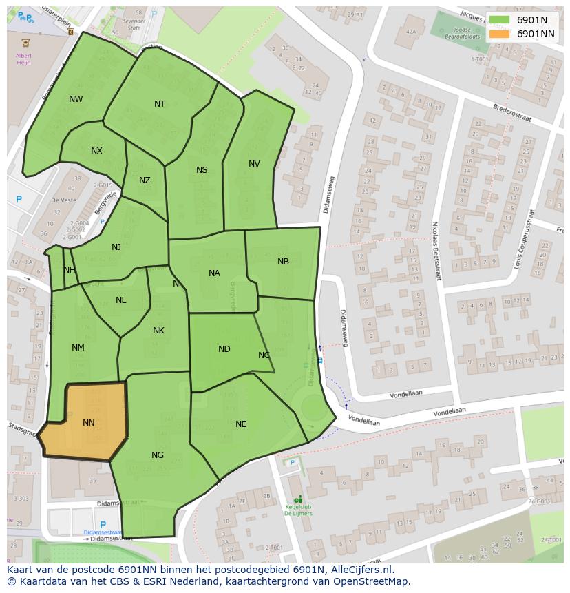 Afbeelding van het postcodegebied 6901 NN op de kaart.