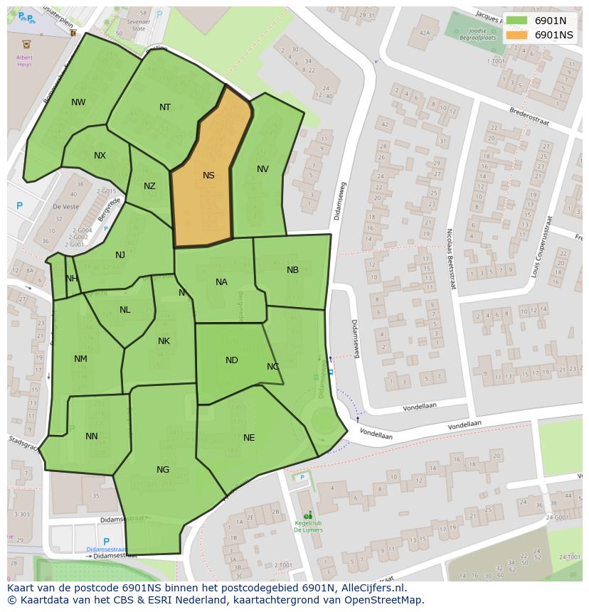 Afbeelding van het postcodegebied 6901 NS op de kaart.