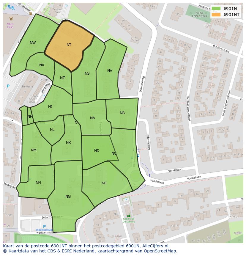 Afbeelding van het postcodegebied 6901 NT op de kaart.