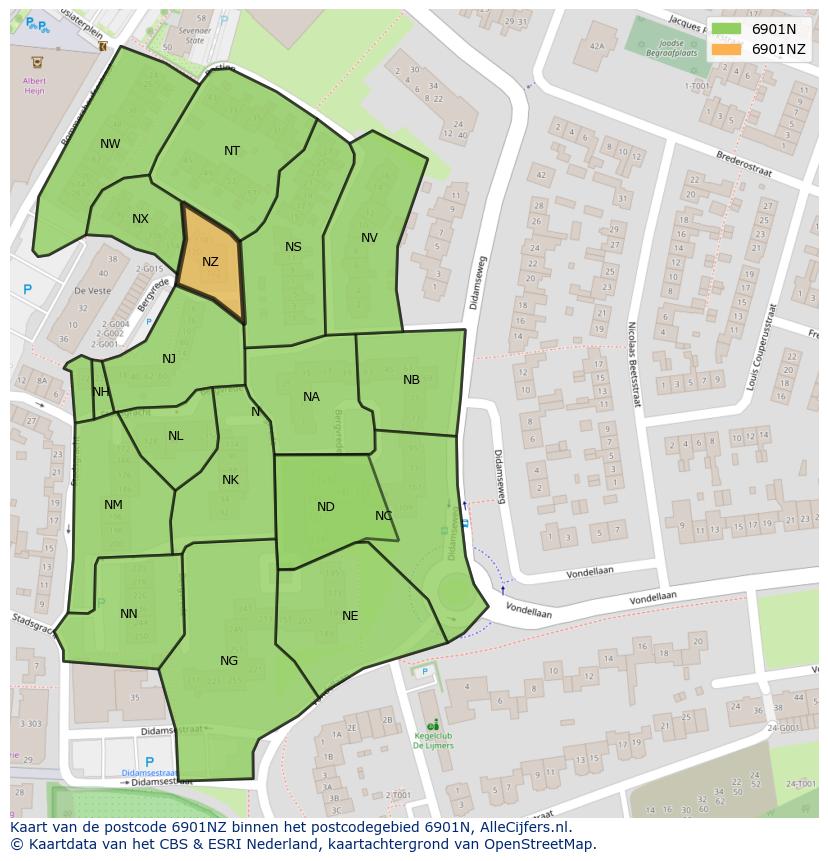 Afbeelding van het postcodegebied 6901 NZ op de kaart.