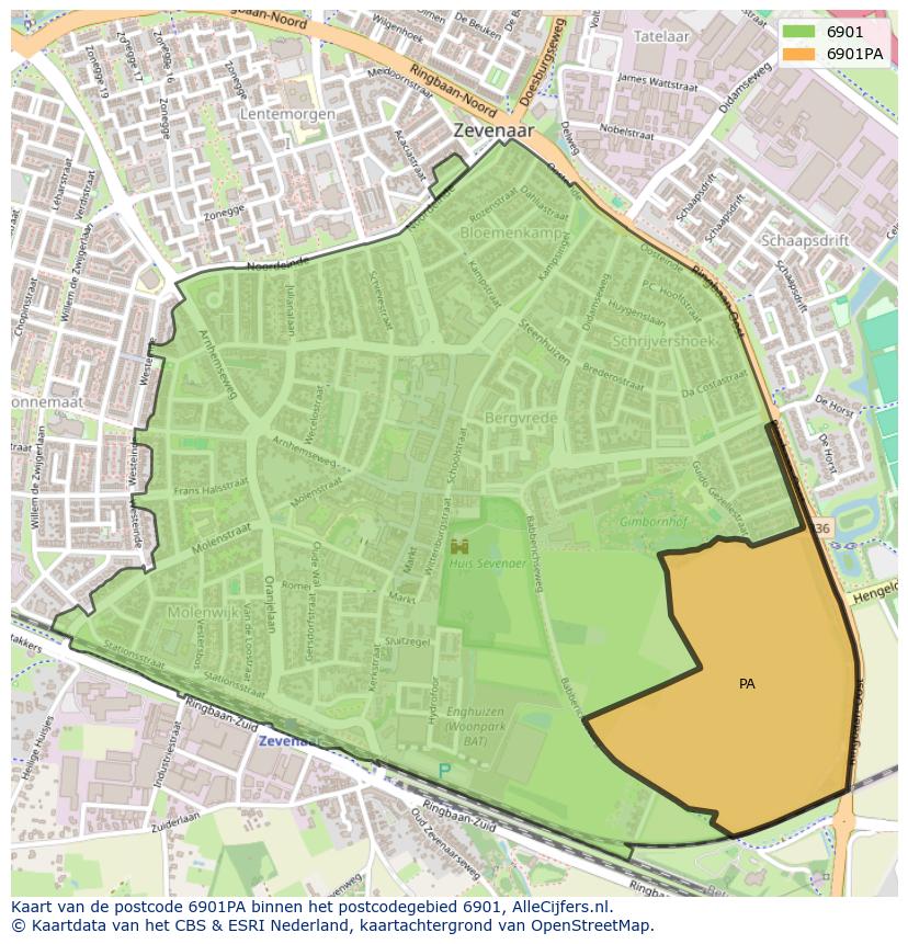 Afbeelding van het postcodegebied 6901 PA op de kaart.