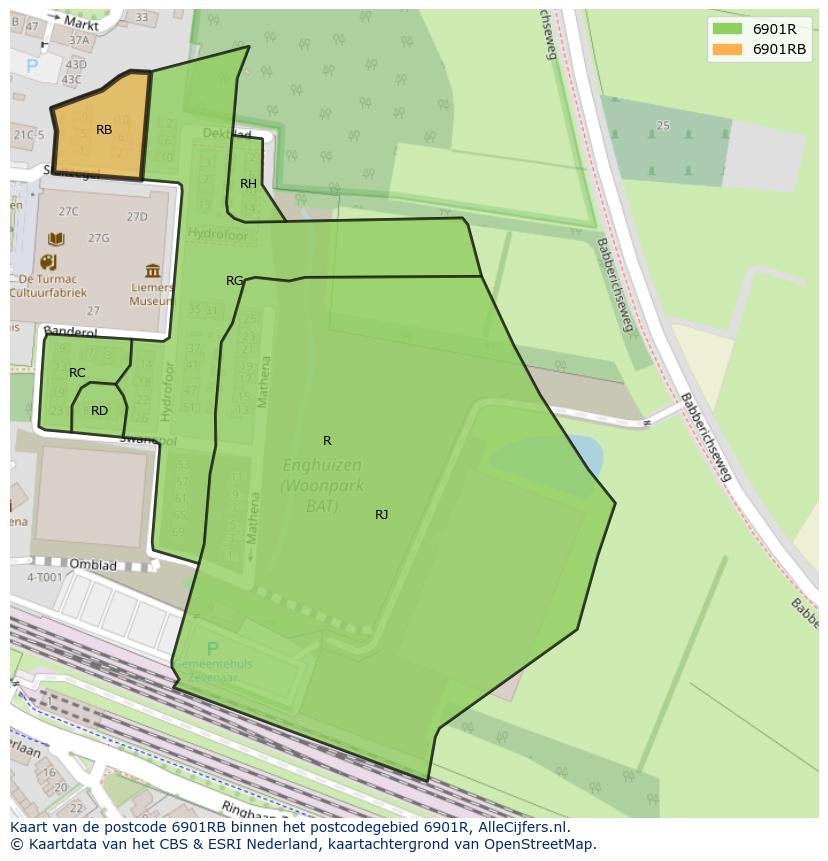 Afbeelding van het postcodegebied 6901 RB op de kaart.