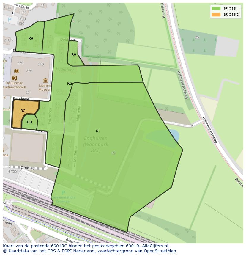 Afbeelding van het postcodegebied 6901 RC op de kaart.
