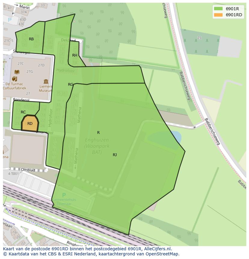Afbeelding van het postcodegebied 6901 RD op de kaart.
