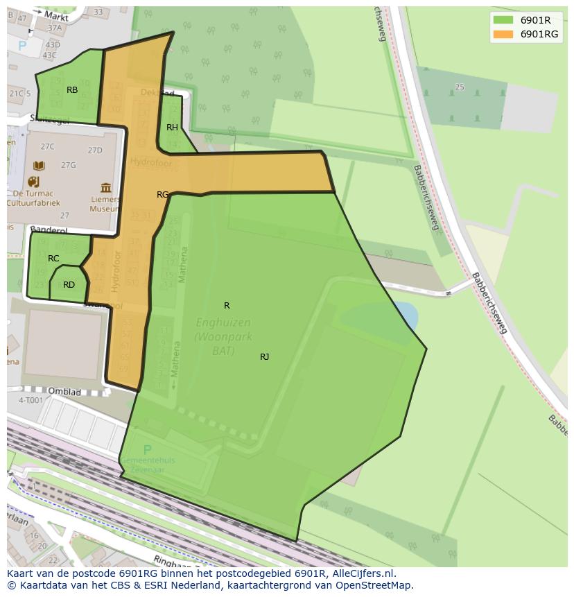 Afbeelding van het postcodegebied 6901 RG op de kaart.