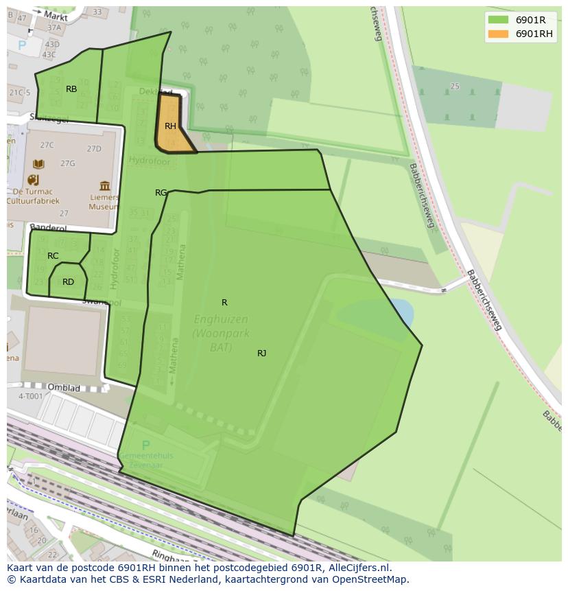 Afbeelding van het postcodegebied 6901 RH op de kaart.