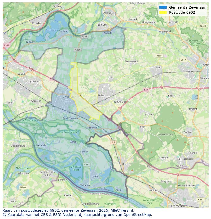 Afbeelding van het postcodegebied 6902 op de kaart.