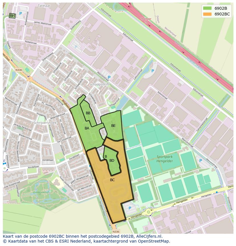 Afbeelding van het postcodegebied 6902 BC op de kaart.