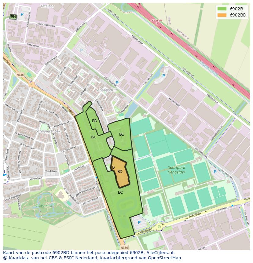 Afbeelding van het postcodegebied 6902 BD op de kaart.
