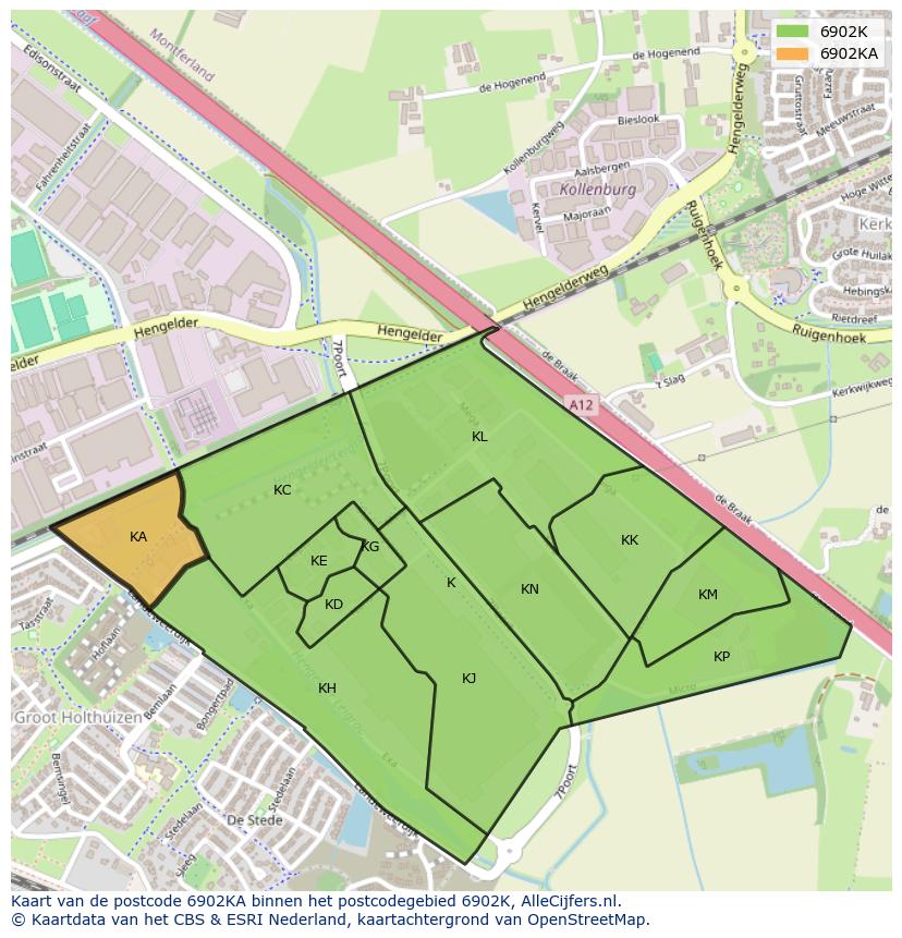 Afbeelding van het postcodegebied 6902 KA op de kaart.
