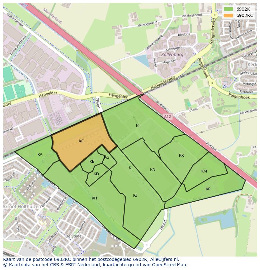 Afbeelding van het postcodegebied 6902 KC op de kaart.