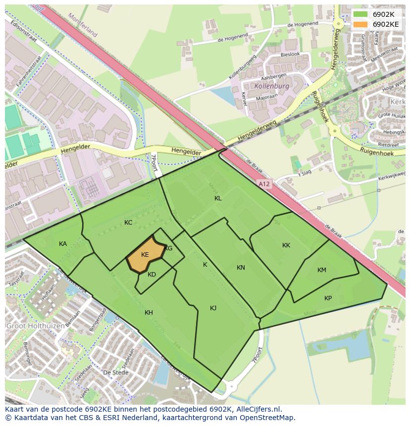Afbeelding van het postcodegebied 6902 KE op de kaart.