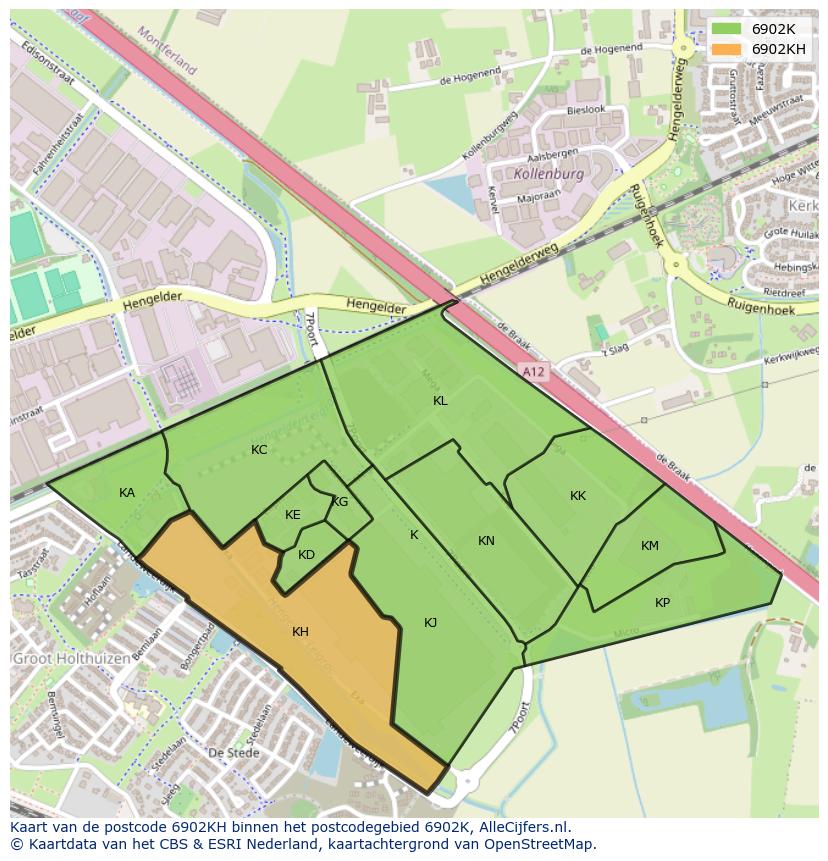 Afbeelding van het postcodegebied 6902 KH op de kaart.