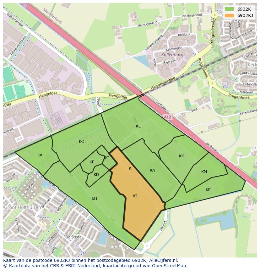 Afbeelding van het postcodegebied 6902 KJ op de kaart.