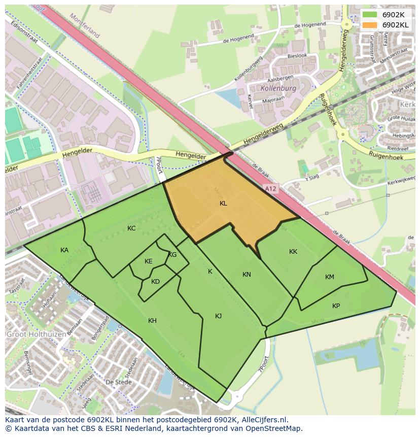 Afbeelding van het postcodegebied 6902 KL op de kaart.