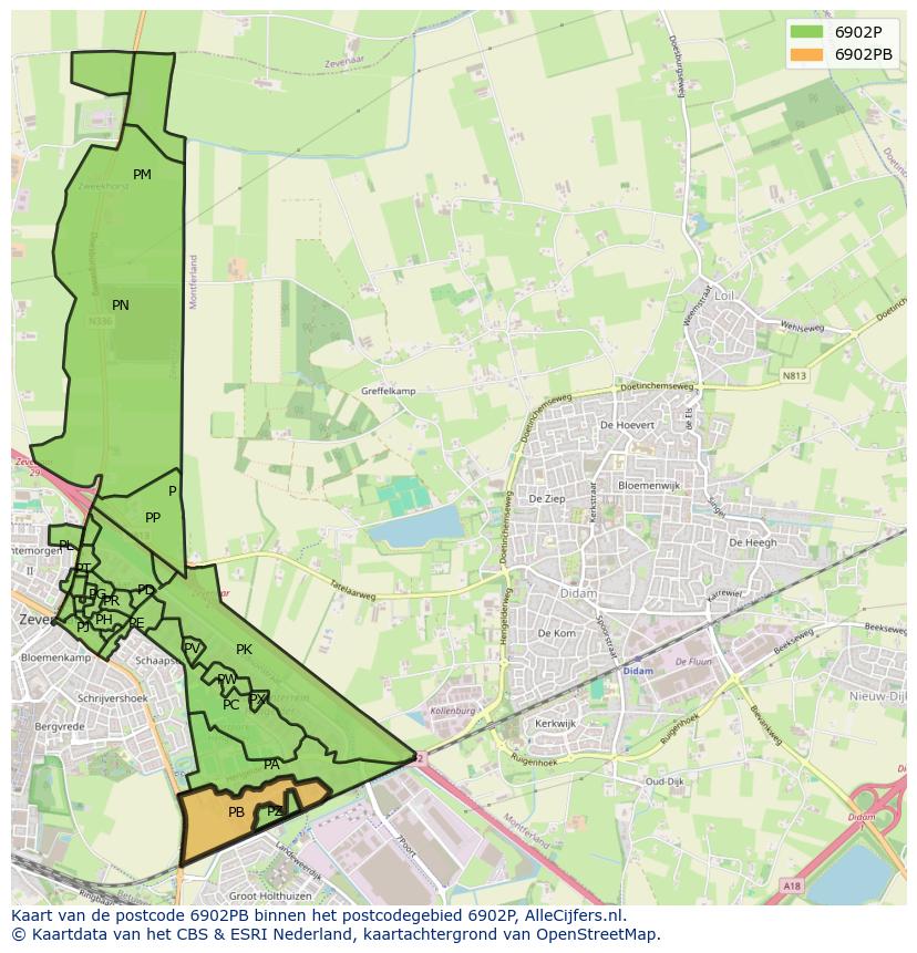 Afbeelding van het postcodegebied 6902 PB op de kaart.