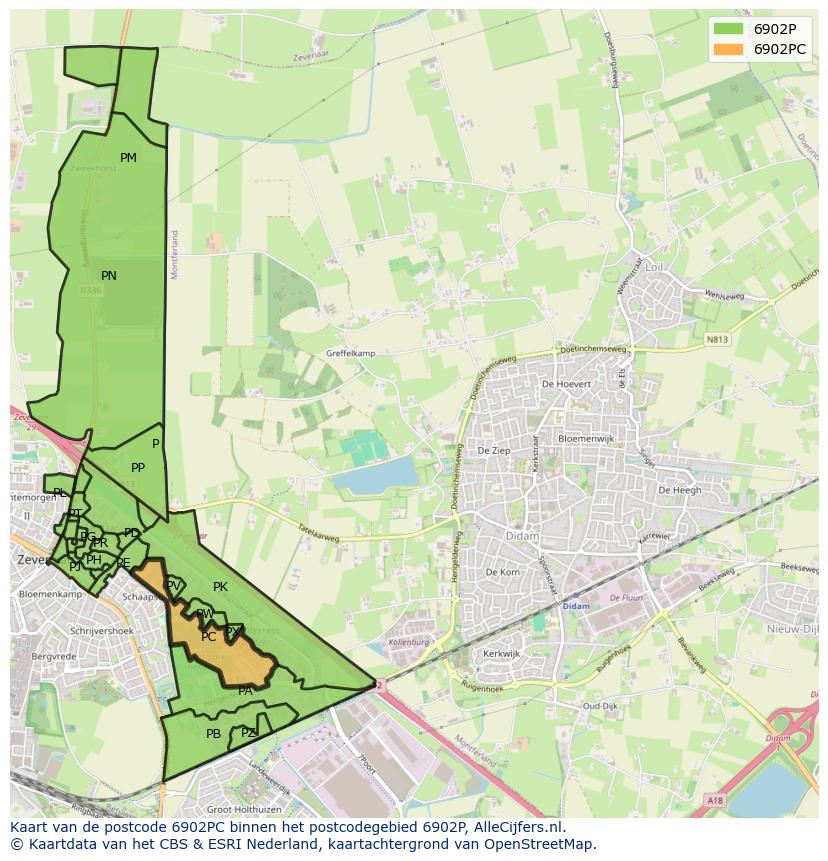 Afbeelding van het postcodegebied 6902 PC op de kaart.