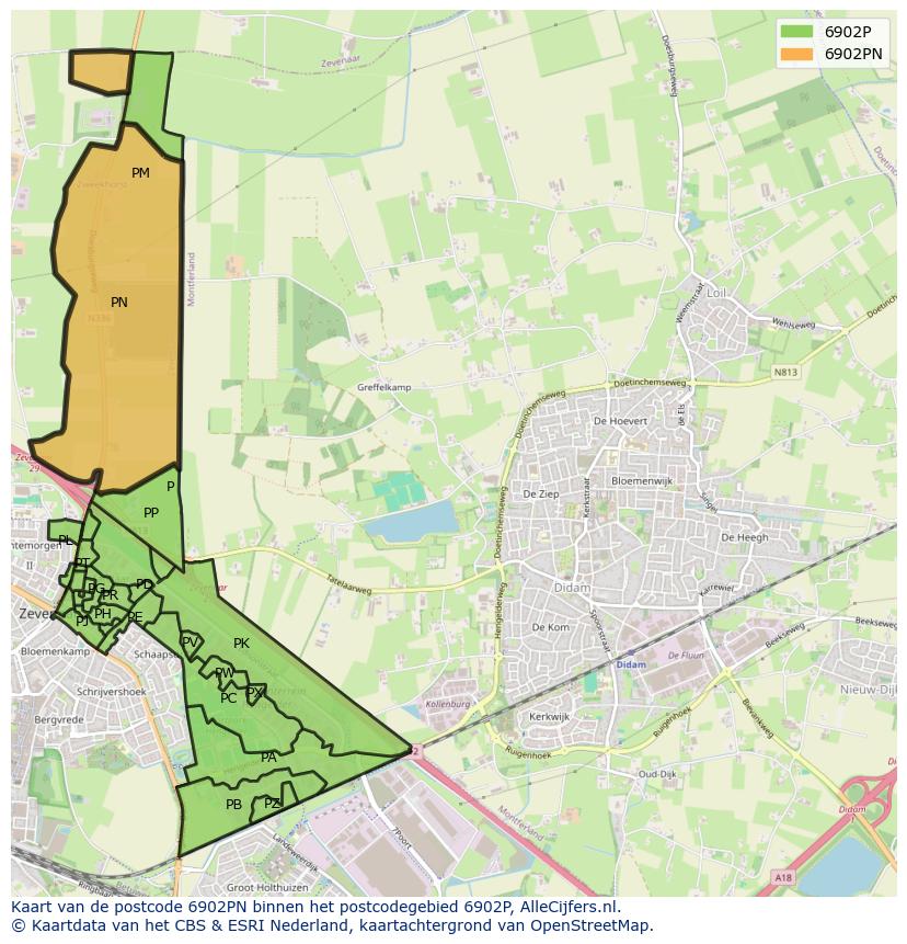 Afbeelding van het postcodegebied 6902 PN op de kaart.