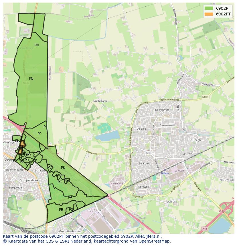 Afbeelding van het postcodegebied 6902 PT op de kaart.
